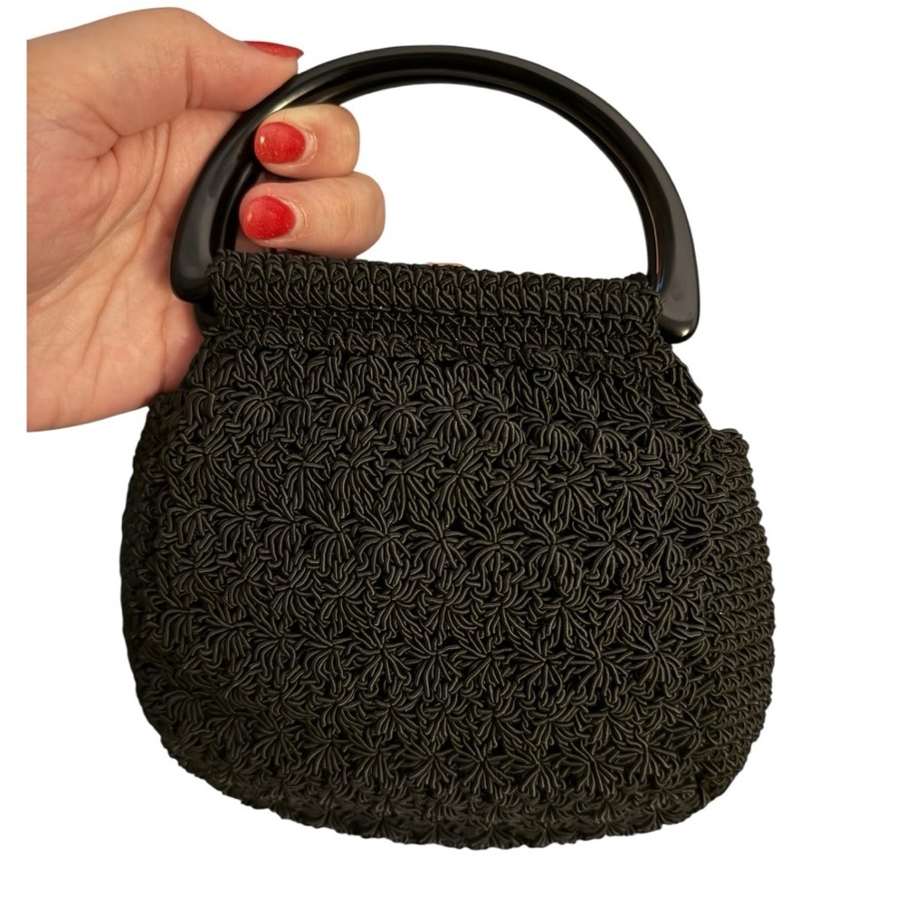 The Limited Black Woven Evening Bag Acrylic Handle Mini Purse Vintage Y2K - Picture 2 of 9